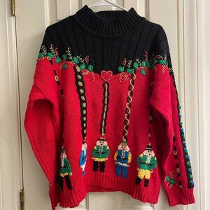Vintage Berek The Nutcracker Red Black Ugly Christmas Sweater